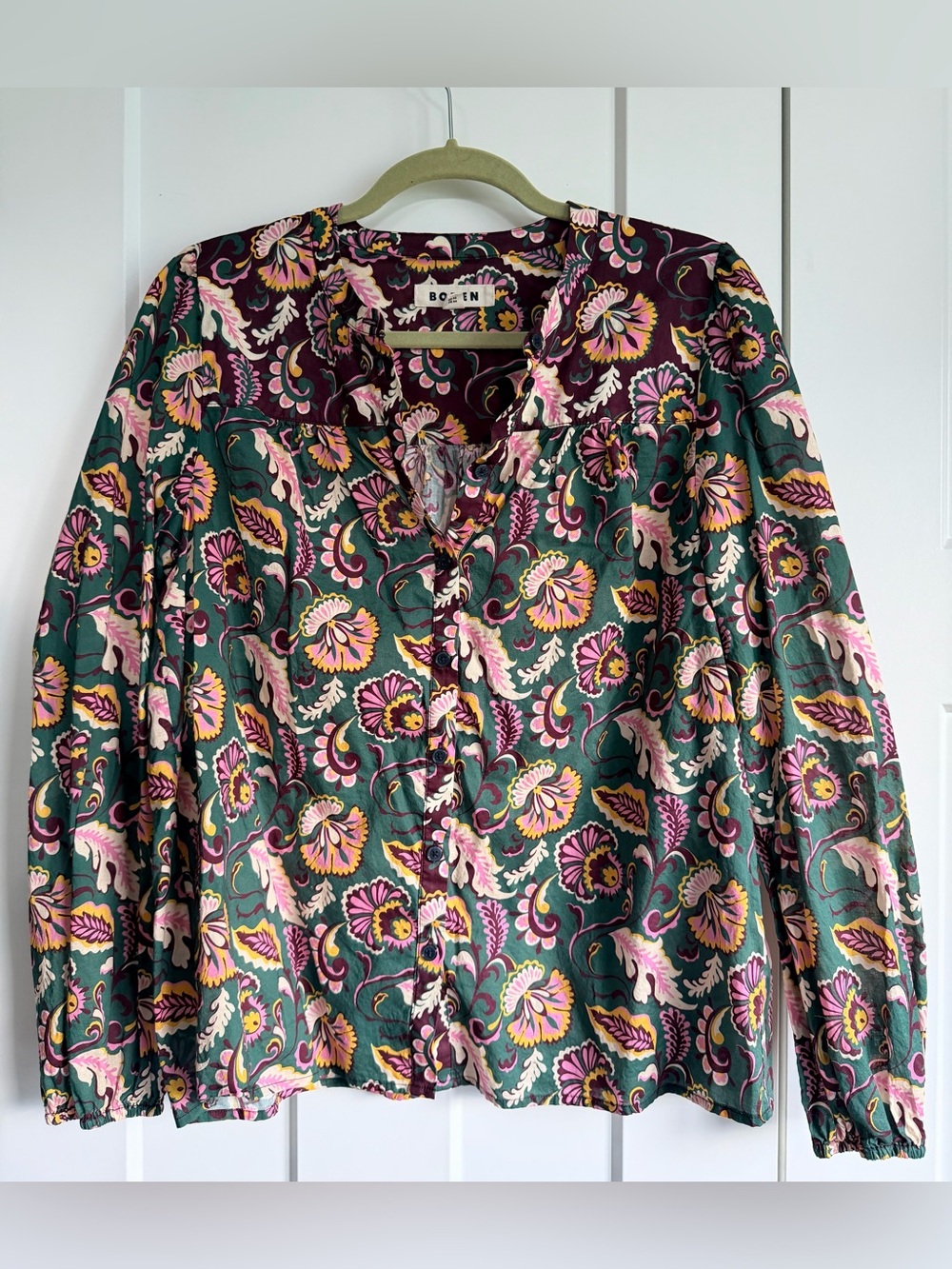 Boden Corrine Cotton Top Ornate Meadow Floral Blouse Dark Green - size 12 - Picture 4 of 9